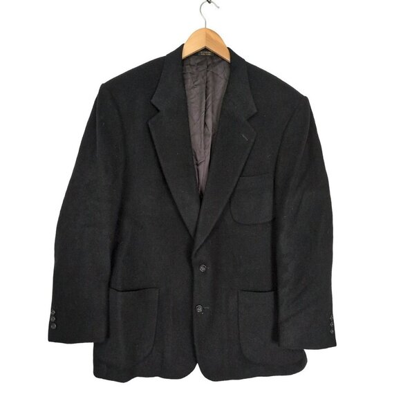 Eddie Bauer Camel Hair Sport Coat Jacket Mens 44L Tall Black 2 Button Blazer - Picture 1 of 13